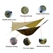 Outdoor Camping Sunshade + Anti-Mosquito Hammock Set Parachute Fabric Net Yarn Anti-Mosquito Hammock(Camel) Eurekaonline