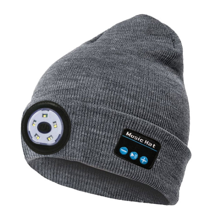 Outdoor Night Running Night Fishing LED Light Illumination Bluetooth 5.0 Knitted Hat (Grey) Eurekaonline
