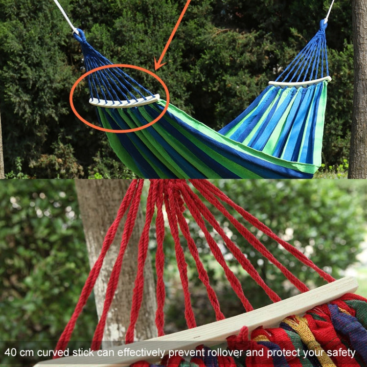 Outdoor Rollover-resistant Double Person Canvas Hammock Portable Beach Swing Bed with Wooden Sticks, Size: 190 x 150cm(Blue) Eurekaonline