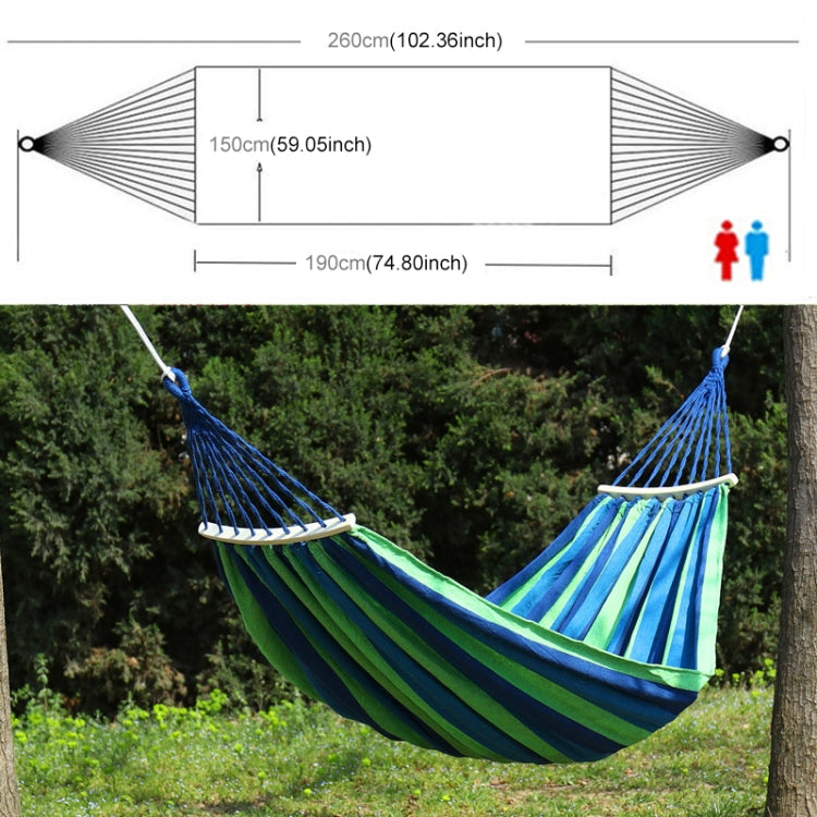 Outdoor Rollover-resistant Double Person Canvas Hammock Portable Beach Swing Bed with Wooden Sticks, Size: 190 x 150cm(Blue) Eurekaonline