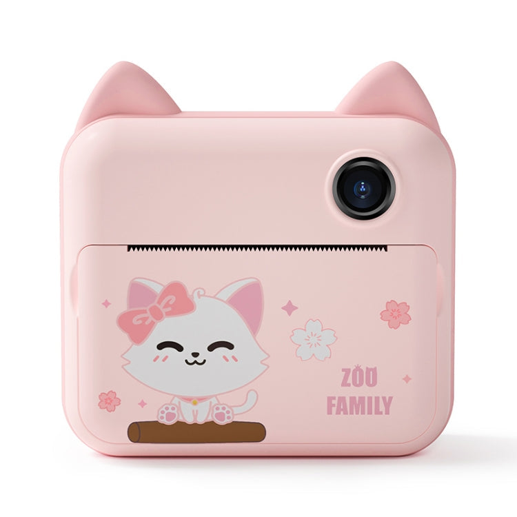 P1 32GB Children Polaroid Camera 1200W Front And Rear Dual-Lens Mini Print Photographic Digital Camera Toy(Pink Cat) Eurekaonline