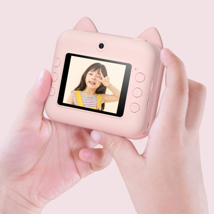 P1 32GB Children Polaroid Camera 1200W Front And Rear Dual-Lens Mini Print Photographic Digital Camera Toy(Pink Cat) Eurekaonline
