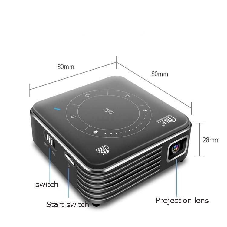 P11 4K HD DLP Mini 3D Projector 4G + 32G Smart Micro Convenient Projector, Style:EU Plug(Black) Eurekaonline