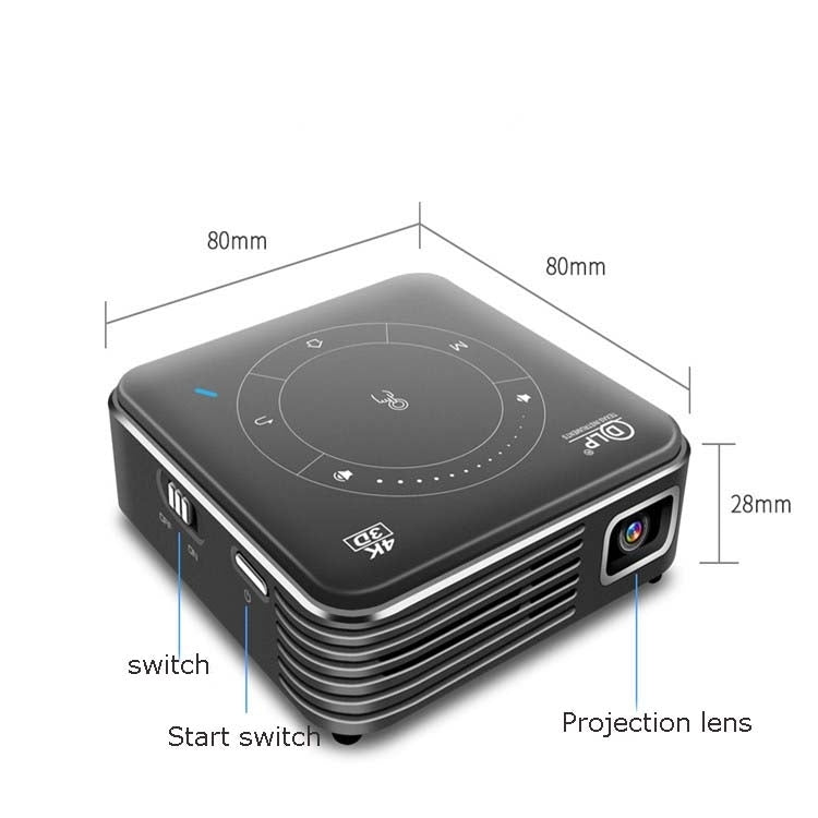 P11 4K HD DLP Mini 3D Projector 4G + 32G Smart Micro Convenient Projector, Style:UK Plug(Black) Eurekaonline