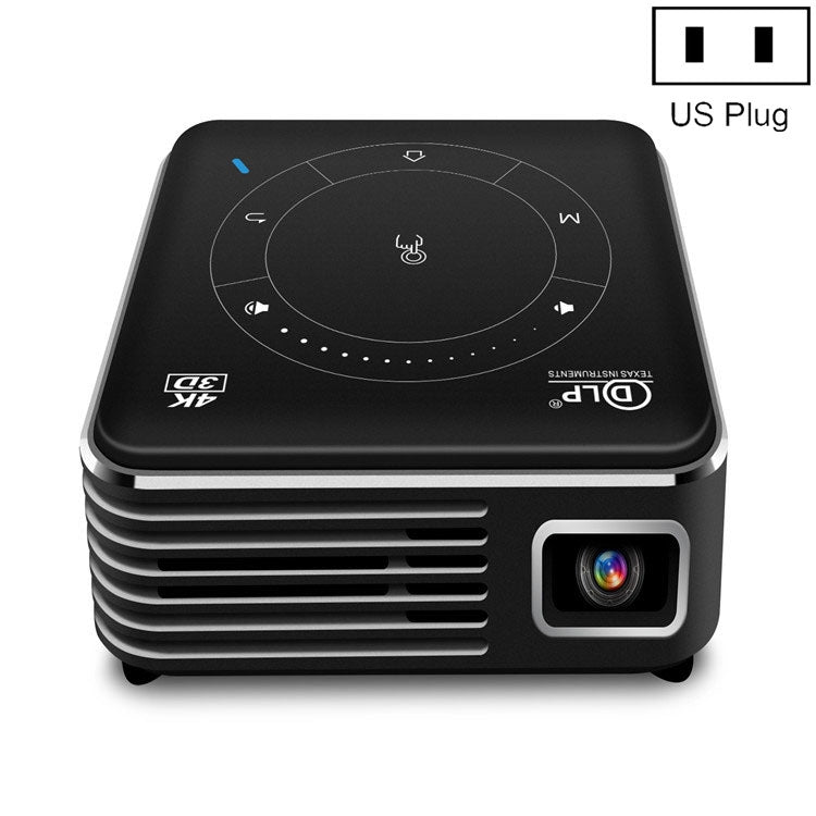 P11 4K HD DLP Mini 3D Projector 4G + 32G Smart Micro Convenient Projector, Style:US Plug(Black) Eurekaonline