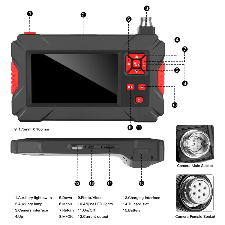 P30 8mm 1080P IP68 Waterproof 4.3 inch Screen Dual Camera Digital Endoscope, Length:5m Hard Cable(Black) Eurekaonline