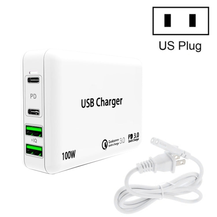 PD 65W Dual USB-C / Type-C + Dual USB 4-port Charger with Power Cable for Apple / Huawei / Samsung Laptop US Plug Eurekaonline