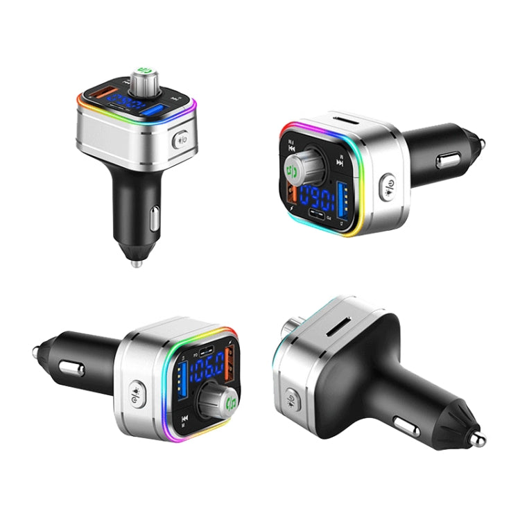PD3.0 Fast Charge Car Bluetooth MP3 Hands-Free Player Car FM Transmitter(Silver) Eurekaonline