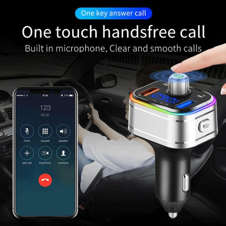 PD3.0 Fast Charge Car Bluetooth MP3 Hands-Free Player Car FM Transmitter(Silver) Eurekaonline