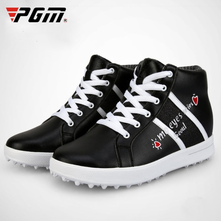 PGM Golf High-top Increased Microfiber Leather Sneakers for Women (Color:Black Size:38) Eurekaonline
