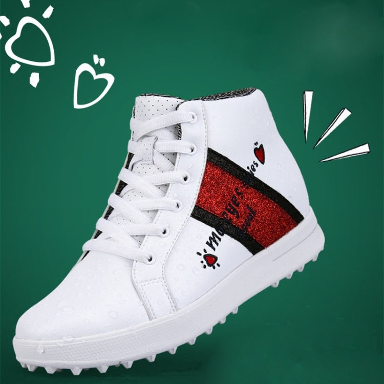 PGM Golf High-top Increased Microfiber Leather Sneakers for Women (Color:White Size:35) Eurekaonline