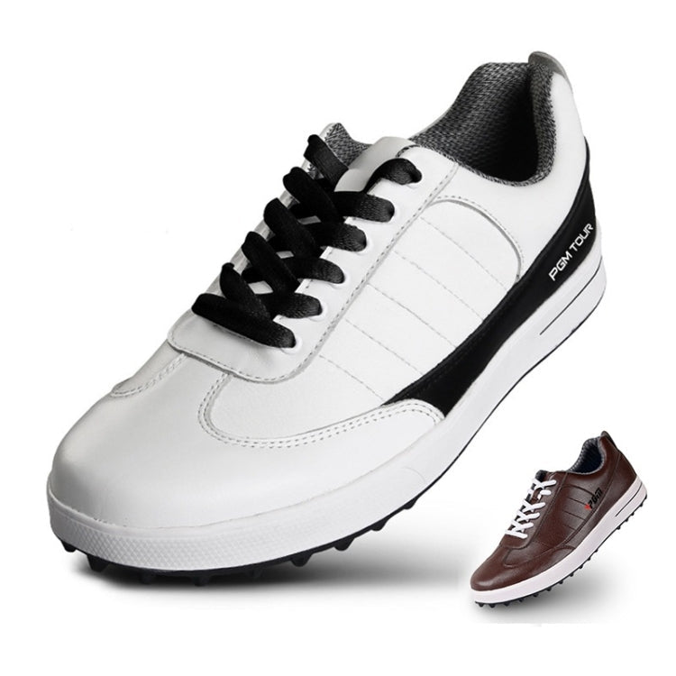 PGM Golf Soft Super Waterproof Breathable Casual Leather Shoes Sneakers for Men(Color: White Black Size:44) Eurekaonline