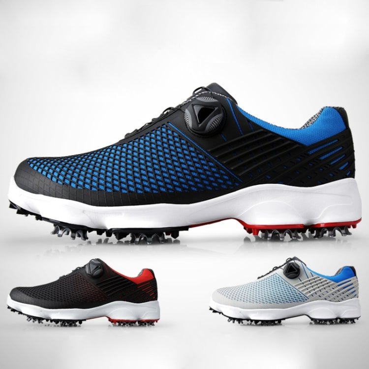 PGM Golf Waterproof Microfiber Leather Wide Sole Rotating Shoelaces Sneakers Outdoor Sport Shoes for Men (Color:Black Blue Size:39) Eurekaonline