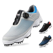 PGM Golf Waterproof Microfiber Leather Wide Sole Rotating Shoelaces Sneakers Outdoor Sport Shoes for Men (Color:Black Blue Size:39) Eurekaonline