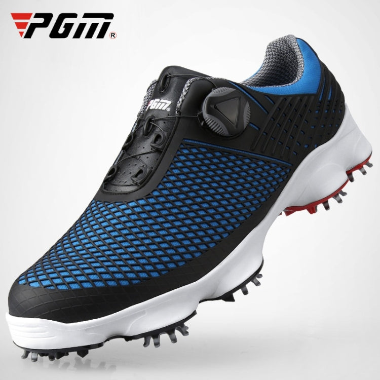 PGM Golf Waterproof Microfiber Leather Wide Sole Rotating Shoelaces Sneakers Outdoor Sport Shoes for Men (Color:Black Blue Size:41) Eurekaonline