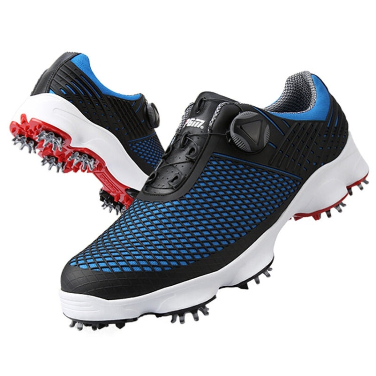 PGM Golf Waterproof Microfiber Leather Wide Sole Rotating Shoelaces Sneakers Outdoor Sport Shoes for Men (Color:Black Blue Size:43) Eurekaonline