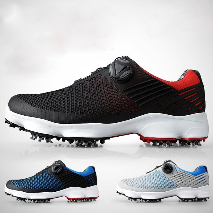 PGM Golf Waterproof Microfiber Leather Wide Sole Rotating Shoelaces Sneakers Outdoor Sport Shoes for Men (Color:Black Blue Size:44) Eurekaonline