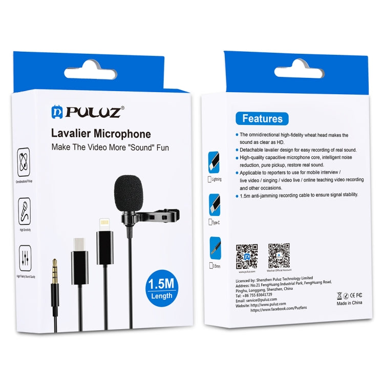 PULUZ 1.5m 8 Pin Jack Lavalier Wired Condenser Recording Microphone Eurekaonline