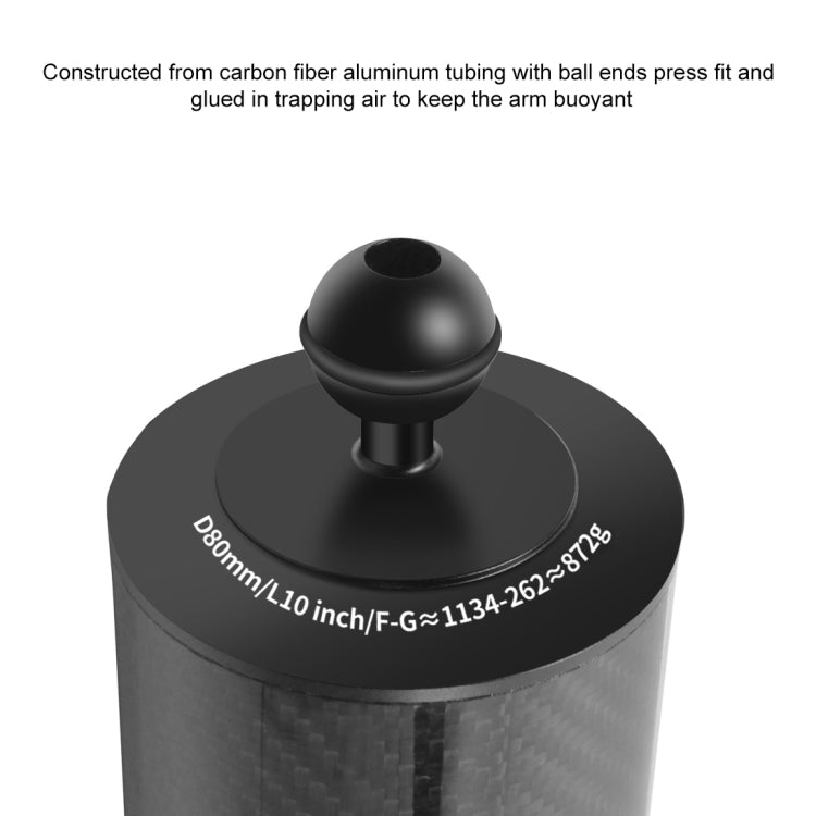 PULUZ 10.82 inch 27.5cm Length 80mm Diameter Dual Balls Carbon Fiber Floating Arm, Ball Diameter: 25mm, Buoyancy: 800g Eurekaonline
