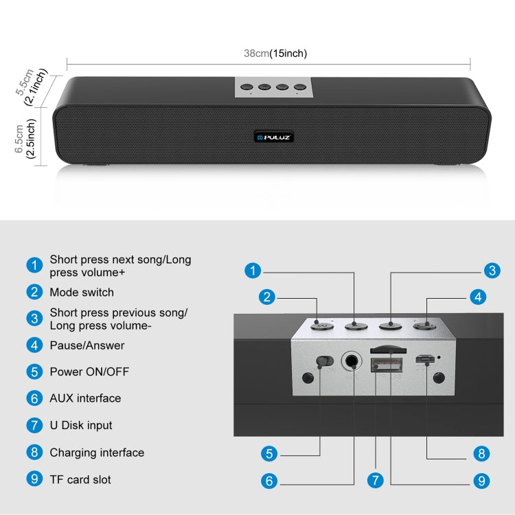 PULUZ 10W Soundbar Wired Wireless Bluetooth Surround Speaker(Black) Eurekaonline