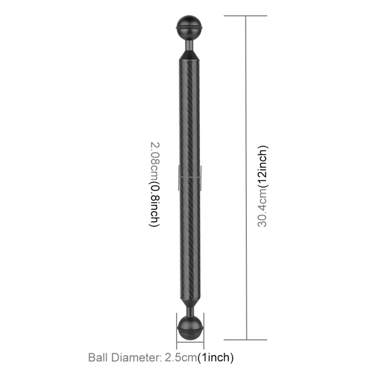 PULUZ  12 inch 30.4cm Length 20.8mm Diameter Dual Balls Carbon Fiber Floating Arm, Ball Diameter: 25mm(Black) Eurekaonline