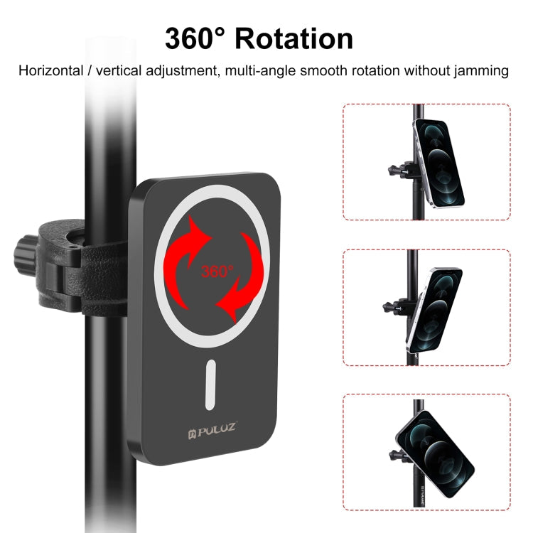 PULUZ 15W Magnetic Qi Wireless Charger Vlogging Phone Clamp Holder(Black) Eurekaonline