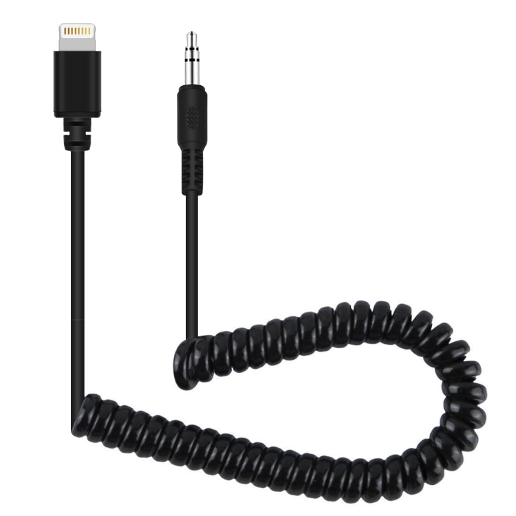 PULUZ 3.5mm TRRS Male to 8 Pin Male Live Microphone Audio Adapter Spring Coiled Cable for iPhone, Cable Stretching to 100cm(Black) Eurekaonline