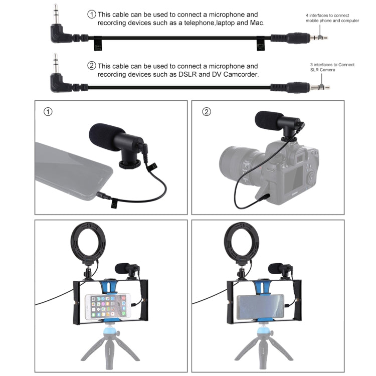 PULUZ 3 in 1 Vlogging Live Broadcast Smartphone Video Rig + Microphone +  4.7 inch 12cm Ring LED Selfie Light Kits with Cold Shoe Tripod Head for iPhone, Galaxy, Huawei, Xiaomi, HTC, LG, Google, and Other Smartphones(Blue) Eurekaonline