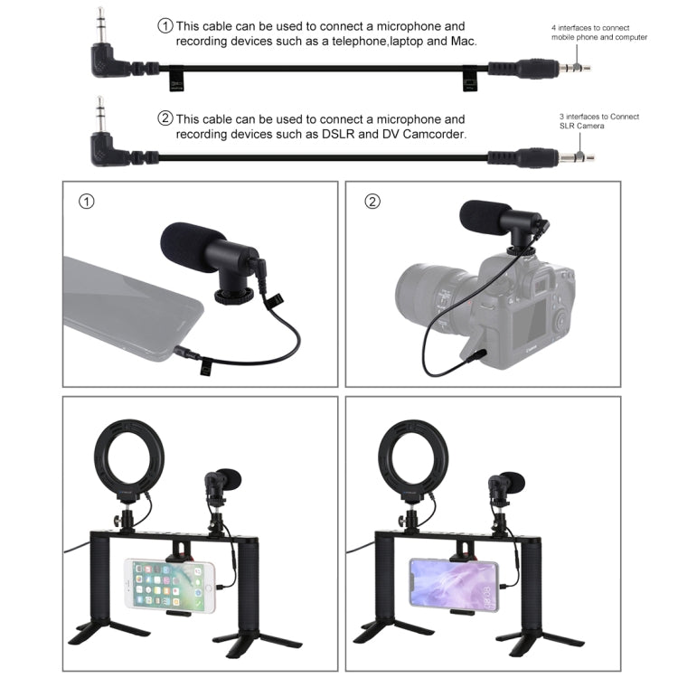 PULUZ 4 in 1 Vlogging Live Broadcast 4.7 inch 12cm Ring LED Selfie Light Smartphone Video Rig Handle Stabilizer Aluminum Bracket Kits with Microphone + Tripod Mount + Cold Shoe Tripod Head Eurekaonline