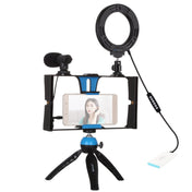 PULUZ 4 in 1 Vlogging Live Broadcast Smartphone Video Rig + 4.7 inch 12cm RGBW Ring LED Selfie Light + Microphone + Pocket Tripod Mount Kits with Cold Shoe Tripod Head(Blue) Eurekaonline