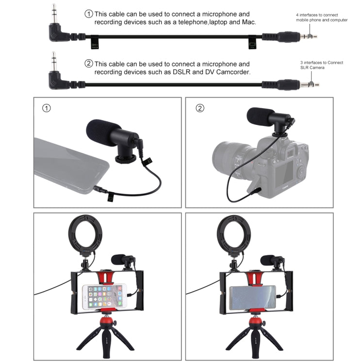 PULUZ 4 in 1 Vlogging Live Broadcast Smartphone Video Rig + 4.7 inch 12cm RGBW Ring LED Selfie Light + Microphone + Pocket Tripod Mount Kits with Cold Shoe Tripod Head(Red) Eurekaonline