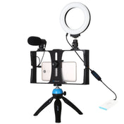 PULUZ 4 in 1 Vlogging Live Broadcast Smartphone Video Rig + 4.7 inch 12cm Ring LED Selfie Light Kits with Microphone + Tripod Mount + Cold Shoe Tripod Head for iPhone, Galaxy, Huawei, Xiaomi, HTC, LG, Google, and Other Smartphones(Blue) Eurekaonline