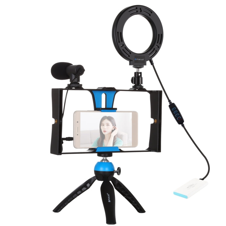 PULUZ 4 in 1 Vlogging Live Broadcast Smartphone Video Rig + 4.7 inch 12cm Ring LED Selfie Light Kits with Microphone + Tripod Mount + Cold Shoe Tripod Head for iPhone, Galaxy, Huawei, Xiaomi, HTC, LG, Google, and Other Smartphones(Blue) Eurekaonline