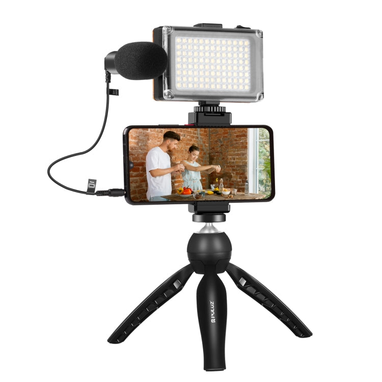 PULUZ Live Broadcast Smartphone Video Light Vlogger Kits with Microphone + LED Light + Tripod Mount + Phone Clamp Holder (Black) Eurekaonline