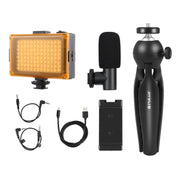 PULUZ Live Broadcast Smartphone Video Light Vlogger Kits with Microphone + LED Light + Tripod Mount + Phone Clamp Holder (Black) Eurekaonline