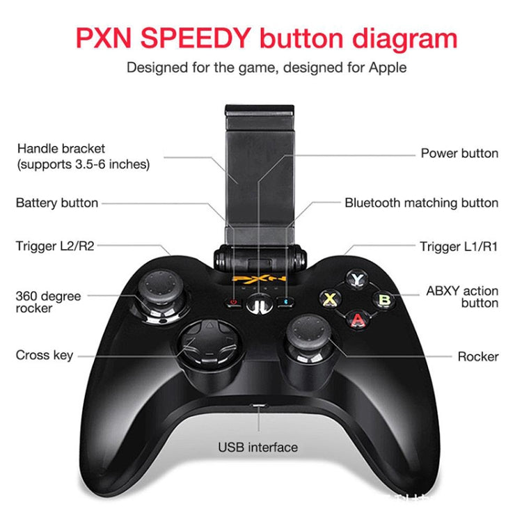 PXN PXN-6603 MFI Mobile Phone Wireless Bluetooth Game Handle Controller, Compatible with iOS System(Black) Eurekaonline