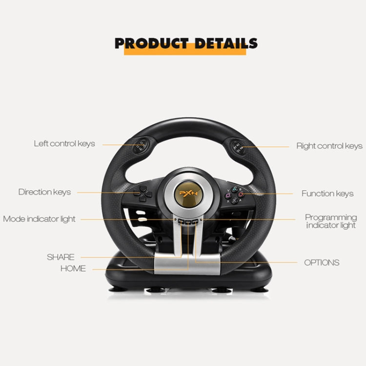 PXN-V3 Racing Game Steering Wheel for PC / PS3 / 4 / xbox one / switch(Orange) Eurekaonline