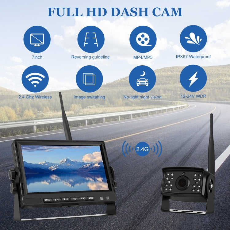 PZ710-W 7 inch Car Digital Wireless Rear-view Split-screen Monitor Four Record Eurekaonline