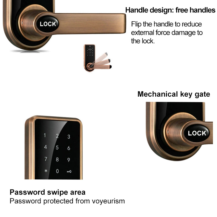 Password + Key + Sensor Card Zinc Alloy Red Bronze Electronic Door Lock Touch Screen Electronic Code Lock Eurekaonline