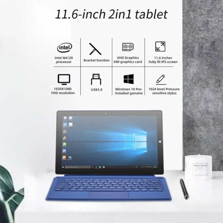 PiPO W11 2 in 1 Tablet PC, 11.6 inch, 8GB+128GB+128GB SSD, Windows 10 System, Intel Gemini Lake N4120 Quad Core Up to 2.6GHz, with Keyboard & Stylus Pen, Support Dual Band WiFi & Bluetooth & Micro SD Card Eurekaonline
