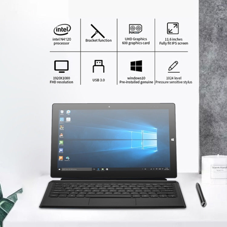 PiPO W11 2 in 1 Tablet PC, 11.6 inch, 8GB+128GB, Windows 10 System, Intel Gemini Lake N4120 Quad Core Up to 2.6GHz, with Stylus Pen Not Included Keyboard, Support Dual Band WiFi & Bluetooth & Micro SD Card Eurekaonline