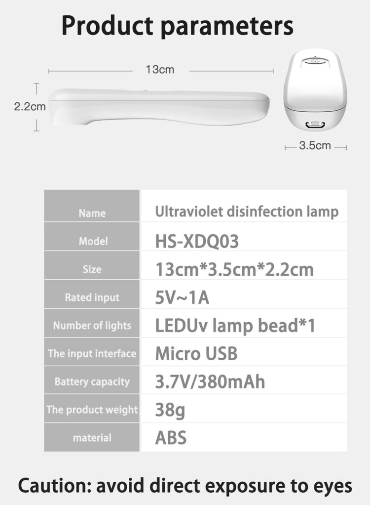 Portable UV Light Sterilizer Sterilization Stick Disinfection Ultraviolet Lamp(White) Eurekaonline