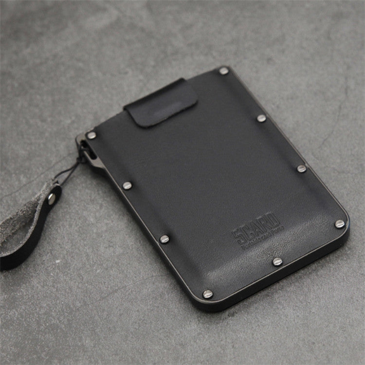 Portable Ultra-thin Card Holder Pull-out Design Invisible Personalized Card Holder, Style:Black Genuine Leather Eurekaonline