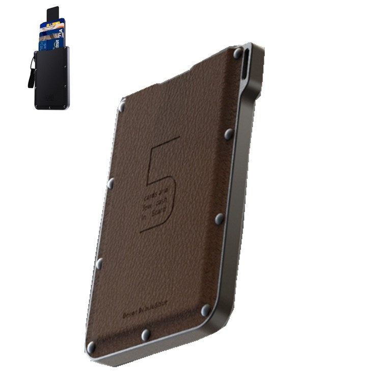 Portable Ultra-thin Card Holder Pull-out Design Invisible Personalized Card Holder, Style:Brown Microfiber Leather Eurekaonline