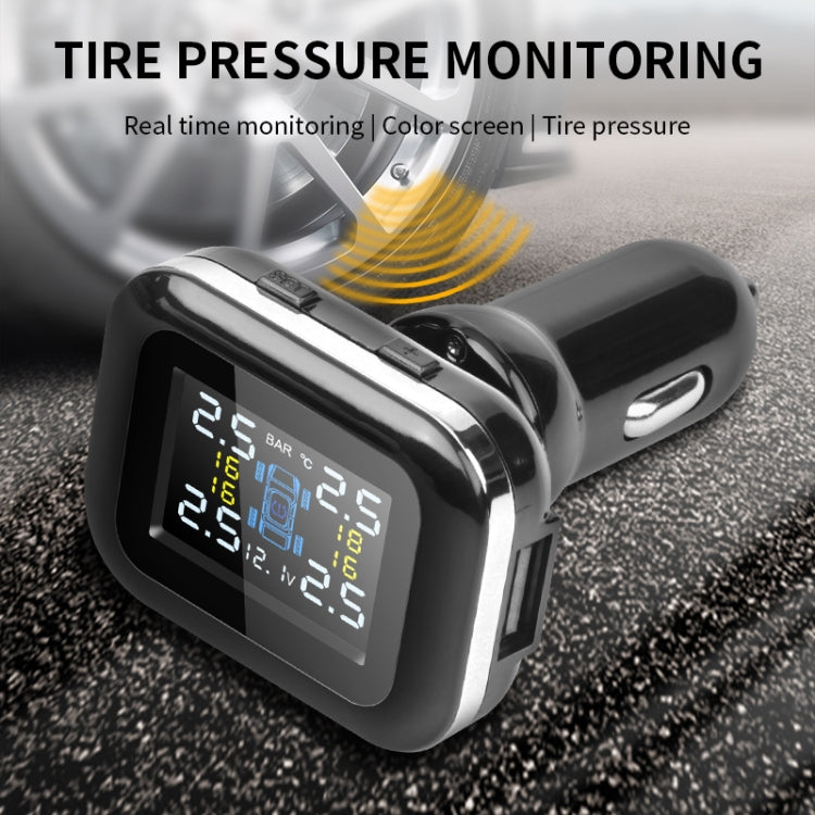 Q3 Mini Cigarette Lighter Car Wireless Tire Pressure Monitoring System TPMS Car Temperature Voltage Tire(Black) Eurekaonline