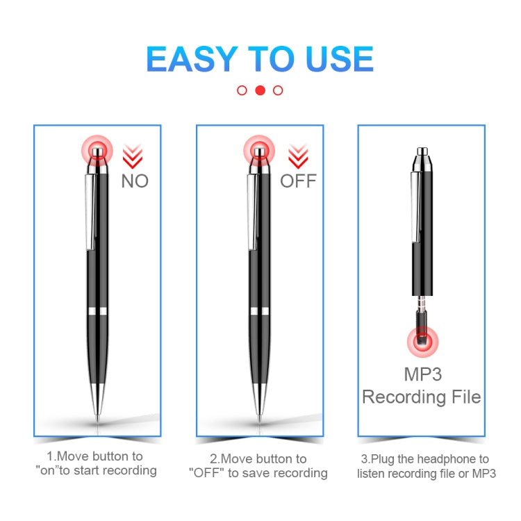 Q90 Intelligent HD Digital Noise Reduction Recording Pen, Capacity:32GB(Black) Eurekaonline