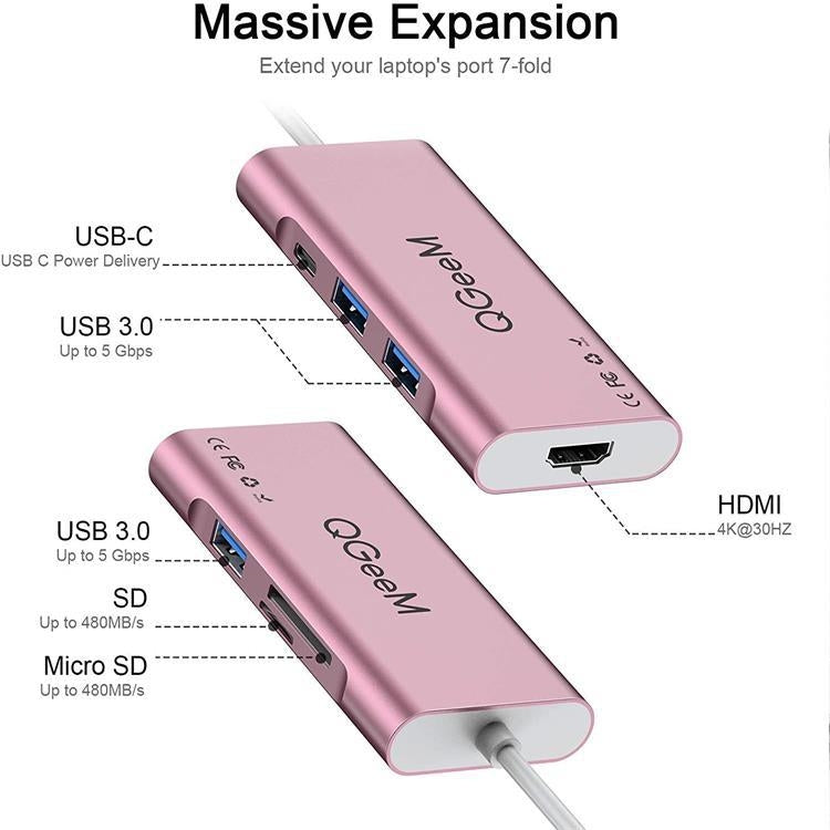 QGeeM 7 In 1 Type-C Extension HUB Adapter Supports HDMI / 4K / PD(QG-UH07-6) Eurekaonline