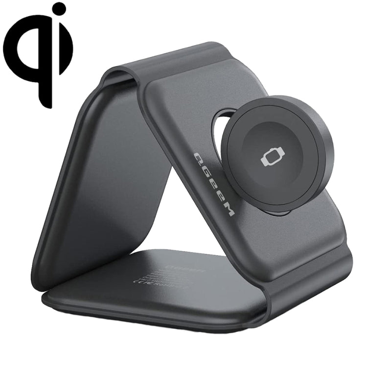 QGeeM WC07 3 In 1 Foldable Magnetic Phone Wireless Charger, US Plug(Black) Eurekaonline