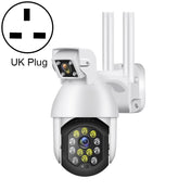 QX41 1080P 2.0MP Dual Lens IP66 Waterproof Panoramic PTZ WIFI Camera, Support Day and Night Full Color & Two-way Voice Intercom & Smart Alarm & Video Playback & 128GB TF Card, UK Plug Eurekaonline