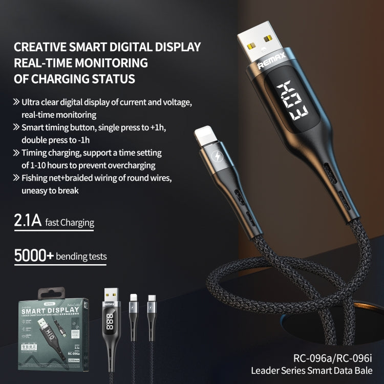 REMAX RC-096a Leader 1.2m 2.1 USB to USB-C / Type-C Intelligent Digital Display Aluminum Alloy Braid Fast Charging Data Cable Eurekaonline